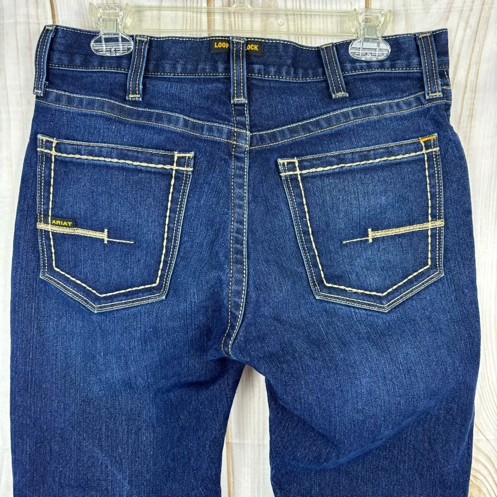 Ariat Maritime Jeans Rebar M4 Durastr Edge Relaxed Boot Cut Blue Jean Size 32x29